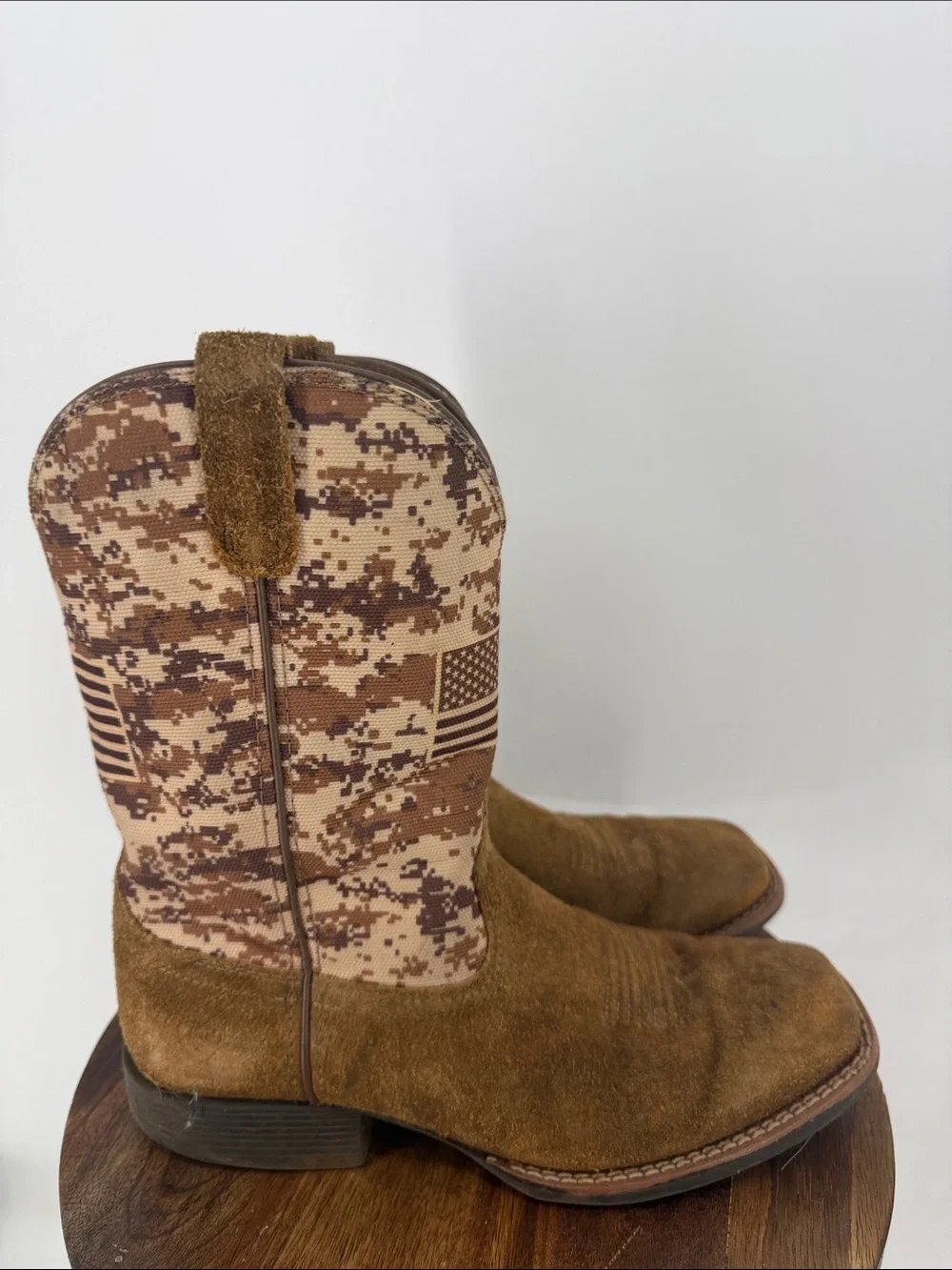 Ariat Youth Cowboy Boots 4.5 Wiggle Room Camo American Flag Western